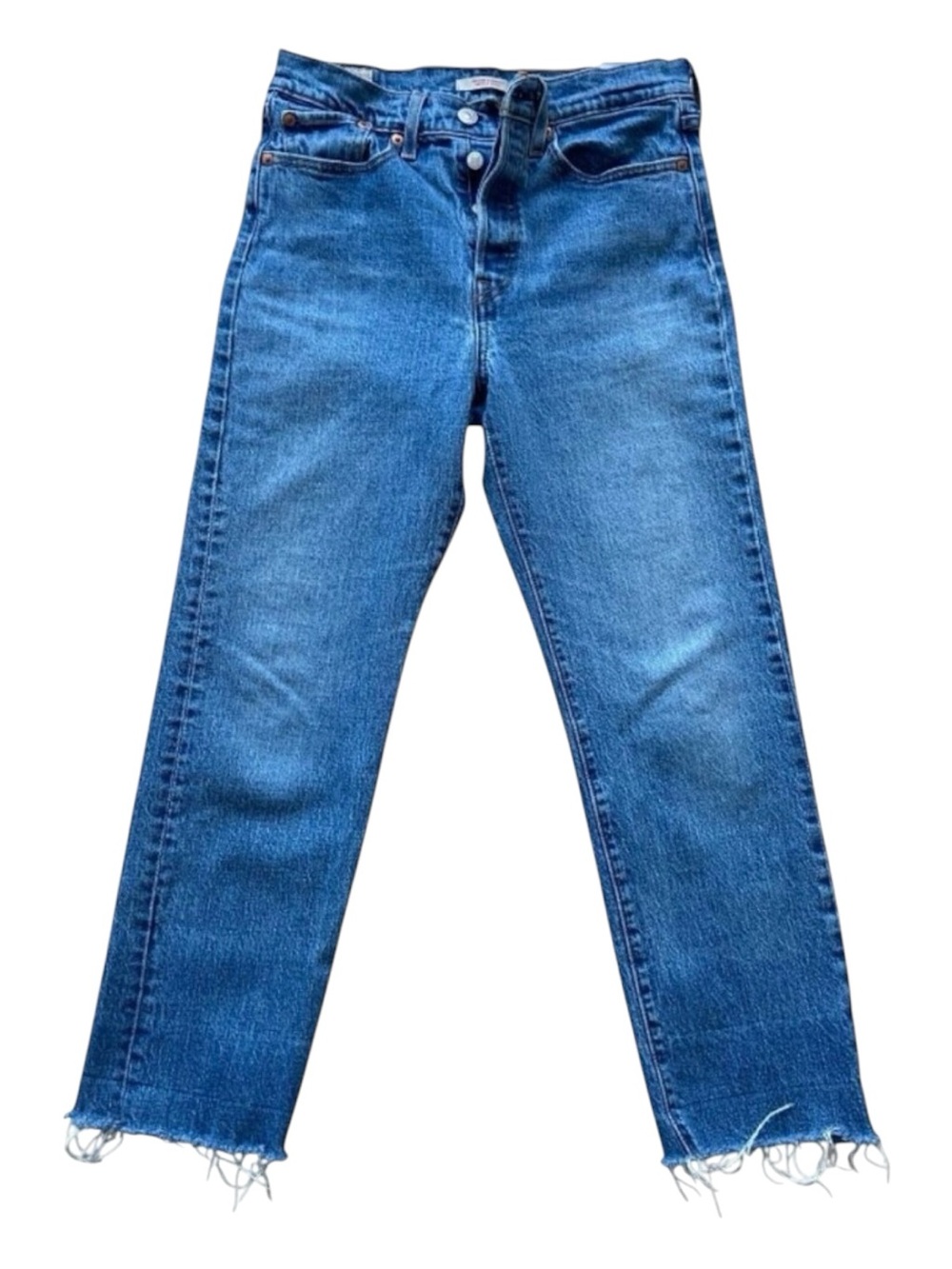 Levis Premium Wedgie Straight High-Rise Jeans W27 Raw Hem Medium Wash Button fly